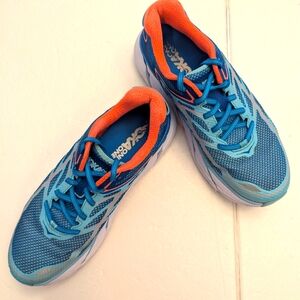Hoka One One Clifton 3 Dynamic Blue and Orange Sneakers